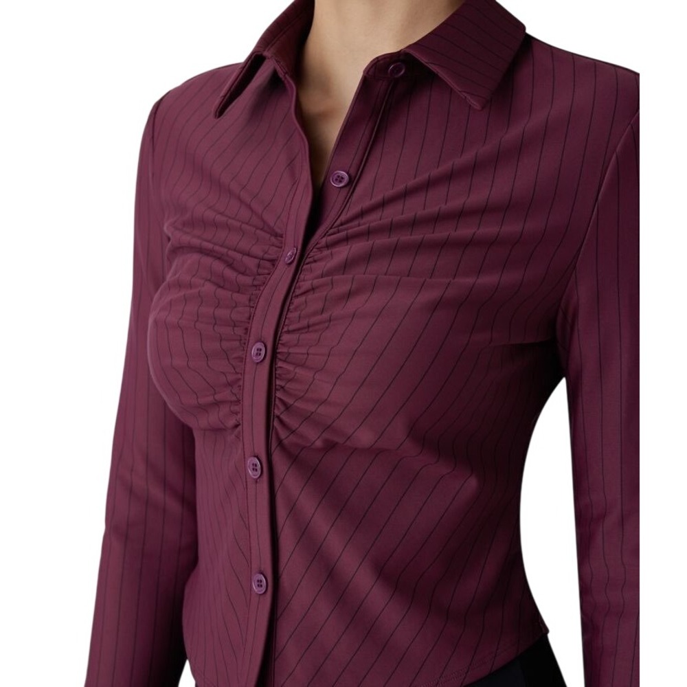 Halara Ruched Long Sleeve Curved Hem Stripe InstantCool Work Shirt, Size XL, NWT - Picture 3 of 11